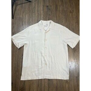 Tommy Bahama Mens Medium Cream 100% Silk Button Up Camp Collar Original Fit